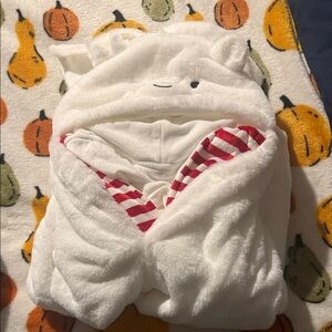 Polar bear White Hooded Blanket with Red Stripes